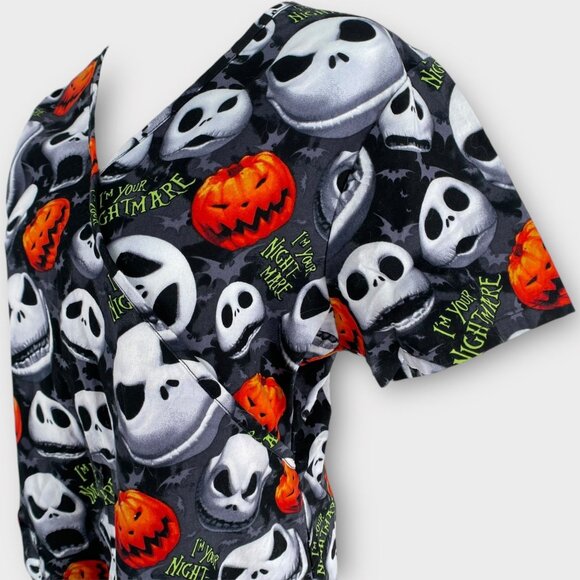 Disney Nightmare Before Christmas Halloween Vintage Wrap Style Scrub Top Small - Picture 4 of 8